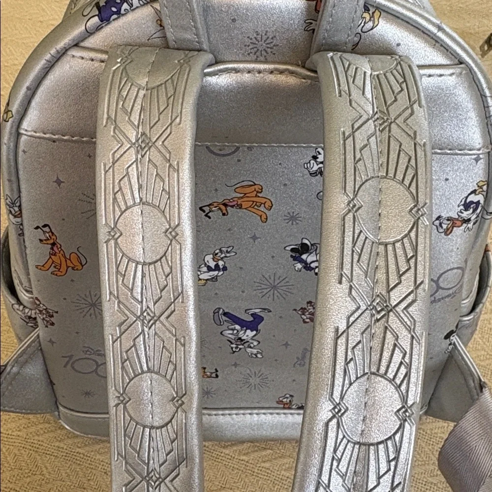 Disney Loungefly 100th Mickey Anniversary Silver Backpack with Character Design